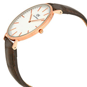 Daniel Wellington Classic York White Dial Brown Leather Strap Watch For Men - DW00100011
