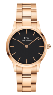 Daniel Wellington Iconic Link Black Dial Rose Gold Steel Strap Watch for Women - DW00100212