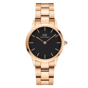 Daniel Wellington Iconic Link Black Dial Rose Gold Steel Strap Watch for Women - DW00100210