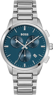 Hugo Boss Dapper Chronograph Blue Dial Silver Steel Strap Watch For Men - 1513927