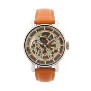 Fossil Boyfriend Automatic Skeleton Silver Dial Brown Leather Strap Watch for Women - ME3109