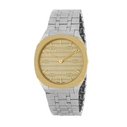 Gucci 25H Quartz Gold Dial Silver Steel Strap Watch for Women - YA163403