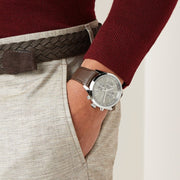 Hugo Boss Grand Prix Chronograph Grey Dial Brown Leather Strap Watch for Men -  1513476