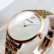 Emporio Armani Modern Mother of Pearl White Dial Rose Gold Steel Strap Watch for Women - AR11158