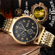 Hugo Boss Navigator Chronograph Black Dial Gold Steel Strap Watch for Men - 1513531
