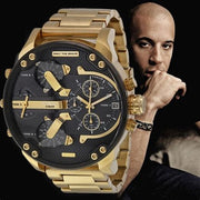 Diesel Mr Daddy 2.0 Chronograph Black Dial Gold Steel Strap Watch For Men - DZ7333