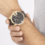 Diesel Mega Chief Chronograph Black Dial Black Leather Strap Watch For Men - DZ4344