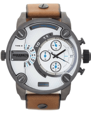 Diesel SBA Dual Time Chronograph White Dial Brown Leather Strap Watch For Men - DZ7269