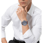 Diesel Mr Daddy Chronograph Blue Dial Brown Leather Strap Watch For Men - DZ7314