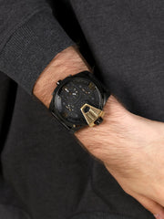 Diesel Uber Chief Two Hand Black Dial Black Leather Strap Watch For Men - DZ7377