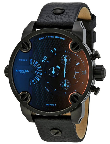 Diesel Little Daddy Black Dial Black Leather Strap Watch For Men