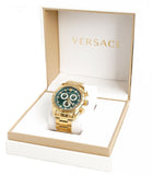 Versace V-Ray Chronograph Green Dial Gold Steel Strap Watch For Men - VE2I00621