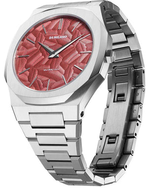 D1 Milano Ultra Thin Barn Red Dial Silver Steel Strap Watch for Men - D1-UTBJ33