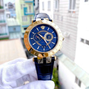 Versace V-Race Multifunction Chronograph Blue Dial Blue Leather Strap Watch For Men - VEBV00219