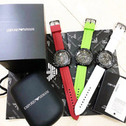Emporio Armani Sportivo Chronograph Black Dial White Rubber Strap Watch For Men - AR6112