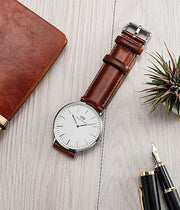 Daniel Wellington Classic St Mawes White Dial Brown Leather Strap Watch For Men - DW00100021