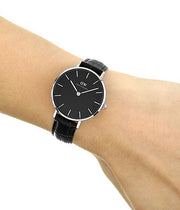 Daniel Wellington Classic Petite Reading Black Dial Black Leather Strap Watch For Women - DW00100179