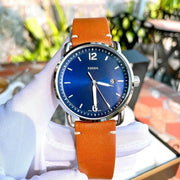 Fossil Commuter Blue Dial Blue Leather Strap Watch for Men - FS5325