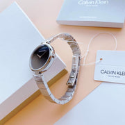 Calvin Klein Authentic Black Dial Silver Steel Strap Watch for Women - K8G23141