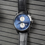 Hugo Boss Jet Chronograph Blue Dial Black Leather Strap Watch for Men - 1513283