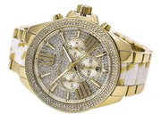 Michael Kors Wren Chronograph Diamonds Gold Dial Two Tone Steel Strap Watch for Women - MK6157