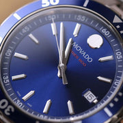 Movado Series 800 Blue Dial Silver Steel Strap Watch For Men - 2600137