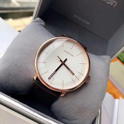 Calvin Klein High Noon Silver Dial Brown Leather Strap Watch for Men - K8M216G6