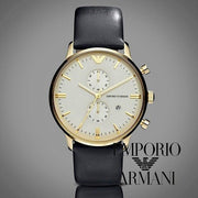 Emporio Armani Gianni Beige Dial Grey Leather Strap Watch For Men - AR0386