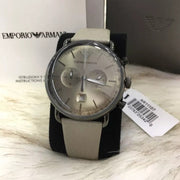 Emporio Armani Aviator Chronograph Grey Dial Beige Leather Strap Watch For Men - AR11107