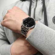 Emporio Armani Luigi Quartz Black Dial Silver Steel Strap Watch For Men - AR2499