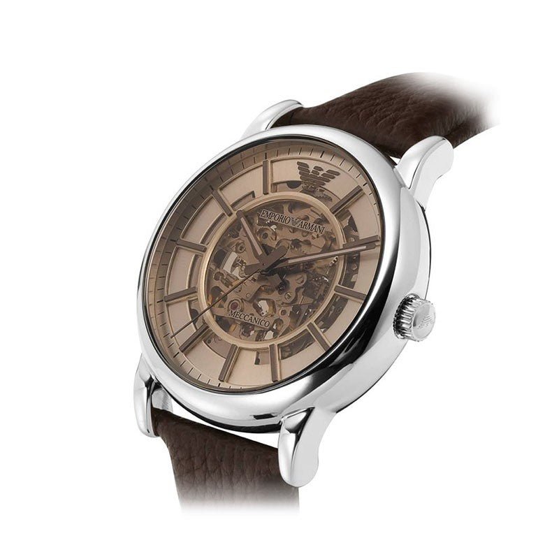 Emporio Armani Luigi Meccanico Brown Dial Brown Leather Strap Watch Fo