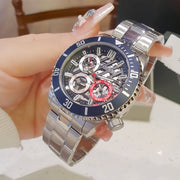 Guess Axle Multifunction Black Dial Silver Steel Strap Watch For Men - GW0488G1