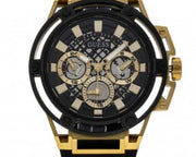 Guess Matrix Multifunction Gold Dial Black Rubber Strap Watch For Men - GW0423G2