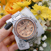 Michael Kors Everest Chronograph Gold Dial Silver Steel Strap Watch For Women - MK5870