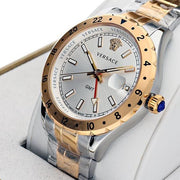 Versace Hellenyium GMT Silver Dial Two Tone Steel Strap Watch for Men - V11030015