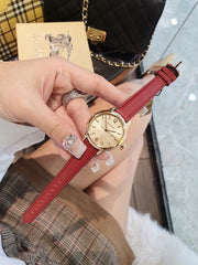 Burberry The Classic Gold Dial Red Leather Strap Watch for Women - BU10102