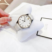 Gucci G Timeless Automatic Silver Dial Beige Leather Strap Watch For Men - YA126348