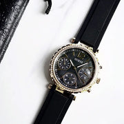 Guess Solstice Diamonds Black Mother of Pearl Dial Black Rubber Strap Watch for Women - GW0113L2
