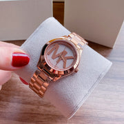 Michael Kors Slim Runway Rose Gold Dial Rose Gold Steel Strap Watch for Women - MK3549