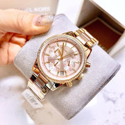 Michael Kors Ritz Chronograph Rose Dial Two Tone Steel Strap Watch for Women - MK6475