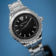 Versace Hellenyium Black Dial Silver Steel Strap Watch for Women - V12020015