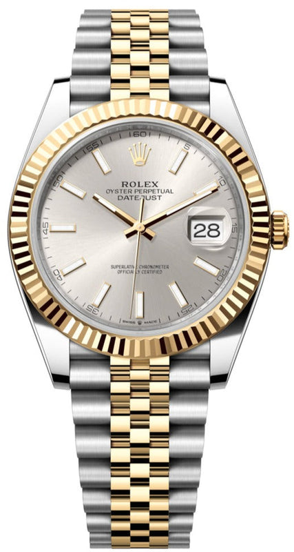 Rolex Datejust 41 Silver Dial Two Tone Oystersteel & Yellow Gold Jubilee Bracelet Watch for Men - M126333-0002