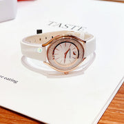 Swarovski Crystalline Aura Silver Dial White Leather Strap Watch for Women - 5519453