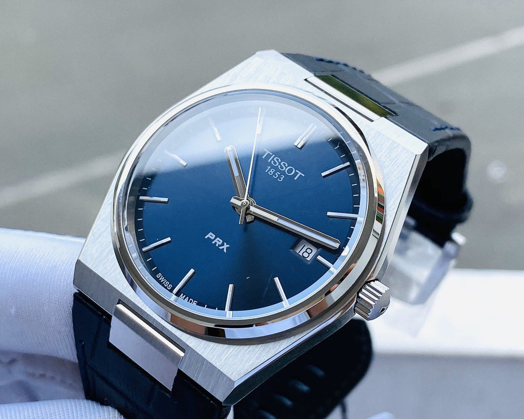 Tissot PRX Blue Dial Blue Leather Strap Watch for Men