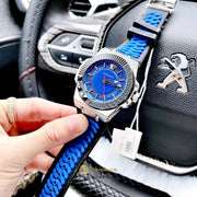 Versace Chain Reaction Blue Dial Two Tone Leather Strap Watch for Men - VEDY00119