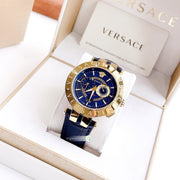 Versace V-Race Multifunction Chronograph Blue Dial Blue Leather Strap Watch For Men - VEBV00219