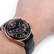 Hugo Boss Driver Chronograph Black Dial Black Leather Strap Watch for Men - 1513092