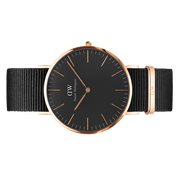 Daniel Wellington Classic Cornwall Black Dial Black Nylon Strap Watch For Women - DW00100148