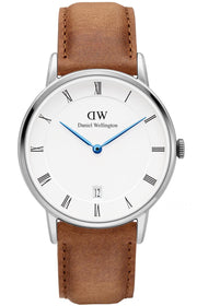 Daniel Wellington Dapper Durham Analog White Dial Brown Leather Strap Watch For Women - DW00100114