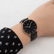 Daniel Wellington Classic Sheffield Black Dial Black Leather Strap Watch For Women - DW00100139
